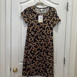 NWT Lularoe Womens Size XXS Elegant Black and Gold Patterned Dress